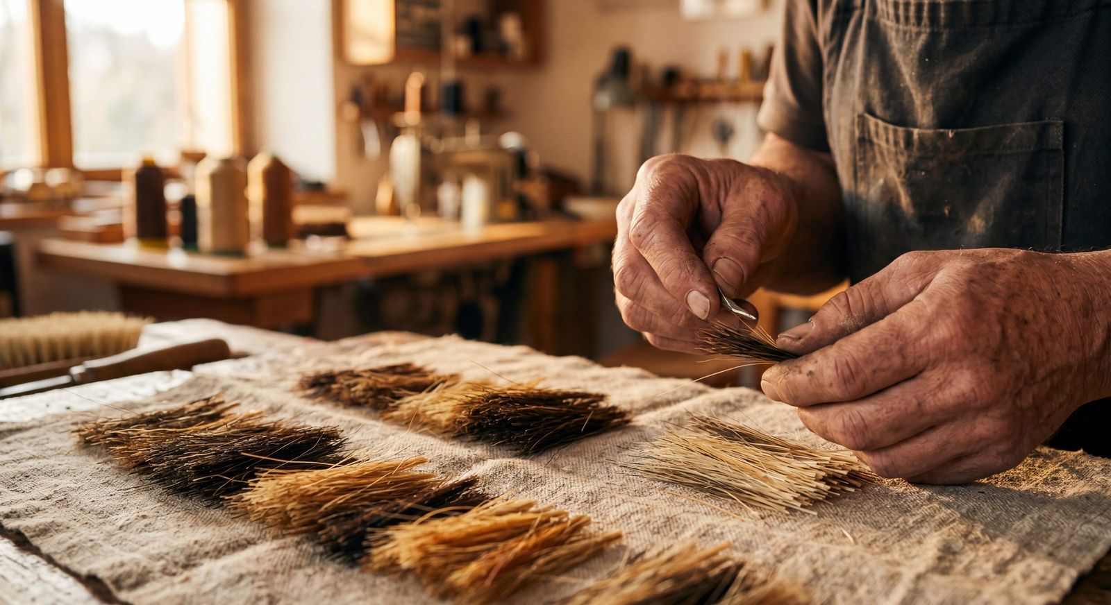 Hand-sorting heritage boar bristle